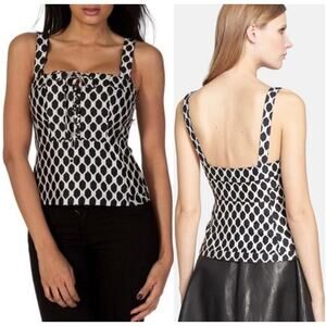 Diane von Furstenberg Black White Geometric Lace Up Tank Top Designer Size 2